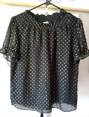 NWT J.Crew Blouse XXS Women's Black & Gold Swiss Dot Shirt Women's Top XXS